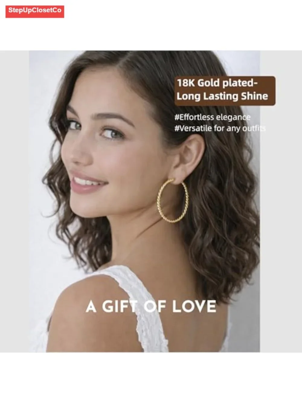 18K Gold Plated Twisted Hoop Earrings, Hypoallergenic 925 Sterling Silver Post,